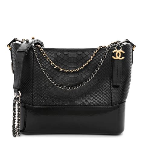 CHANEL Snakeskin Medium Gabrielle Hobo Black